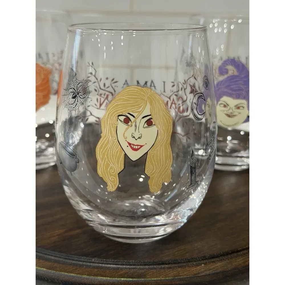 Disney Hocus Pocus Stemless Wine Glasses Set of 3 Sanderson Sisters Halloween